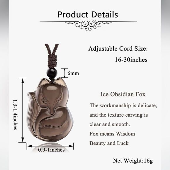 NEW! Ice Obsidian/Fluorite Fox Necklace Healing Pendant Protection Amulet Charm - Picture 11 of 11